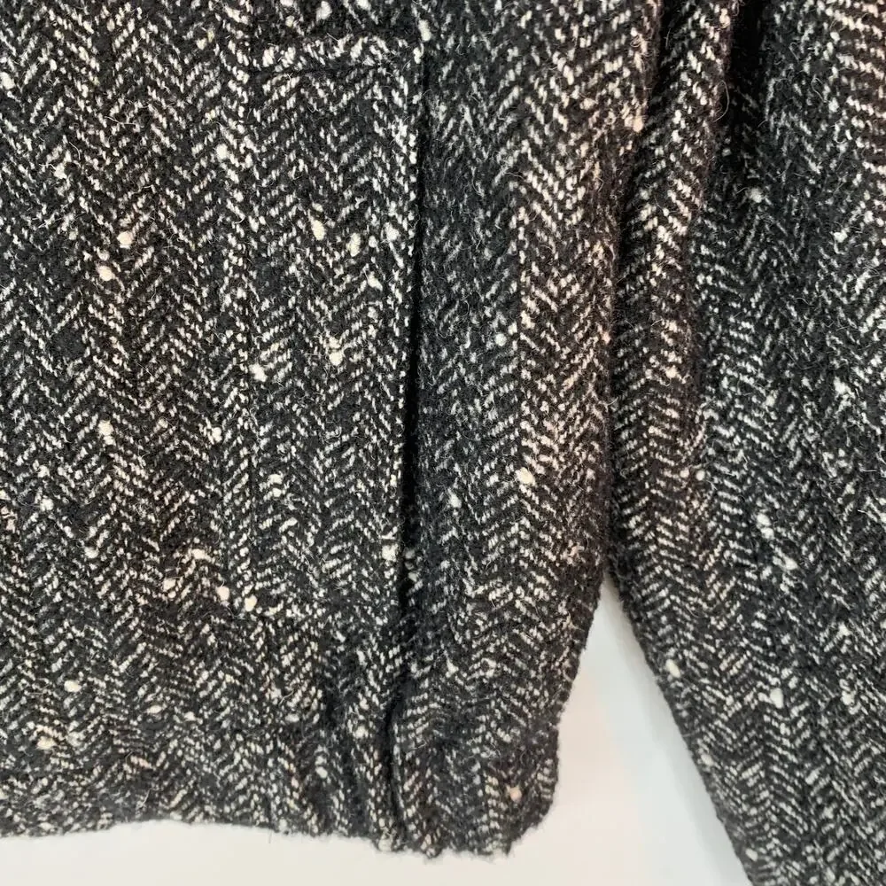 ZARA Bomber Jacket Women Medium Black Gray Zip Tweed Lined Classic - Picture 10 of 13